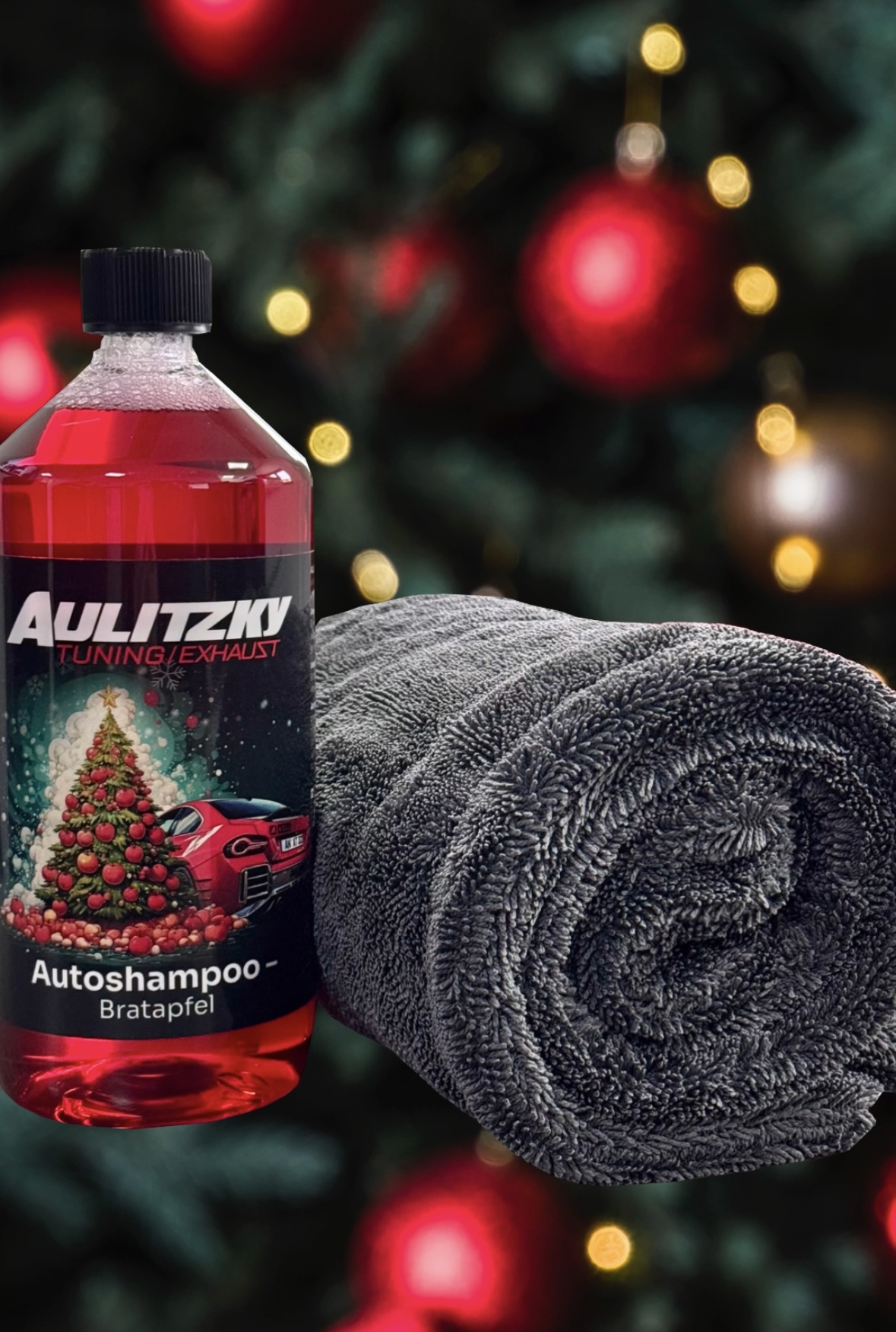 Car shampoo "Baked Apple" 1000ml + drying cloth "Black Hole" 1400GSM, 50x80cm XL grey | Liquid Elements