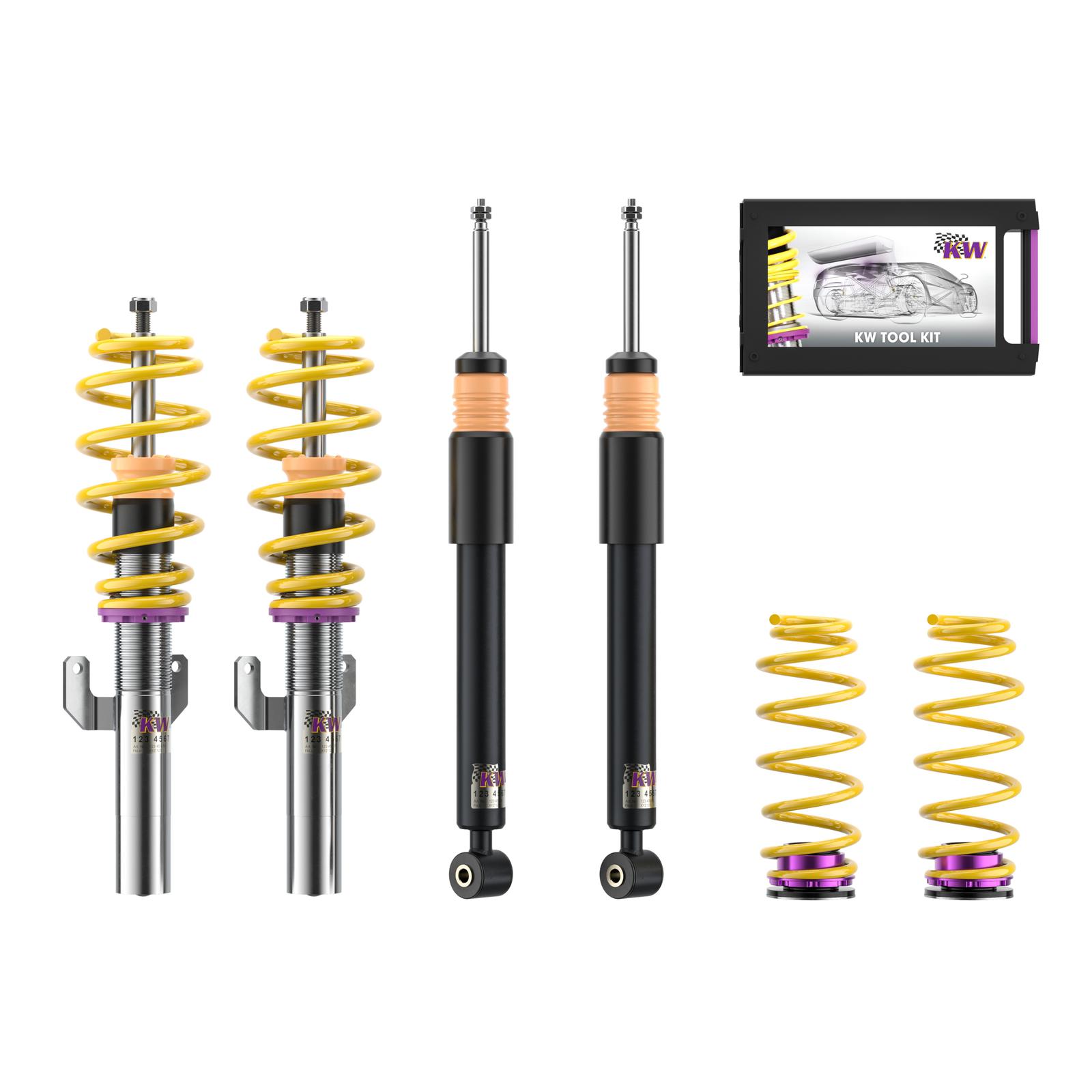 KW V1 coilover suspension inox | fits Audi A1 (GB), VW Polo (AW) GTI | 102800BW | 102800BY