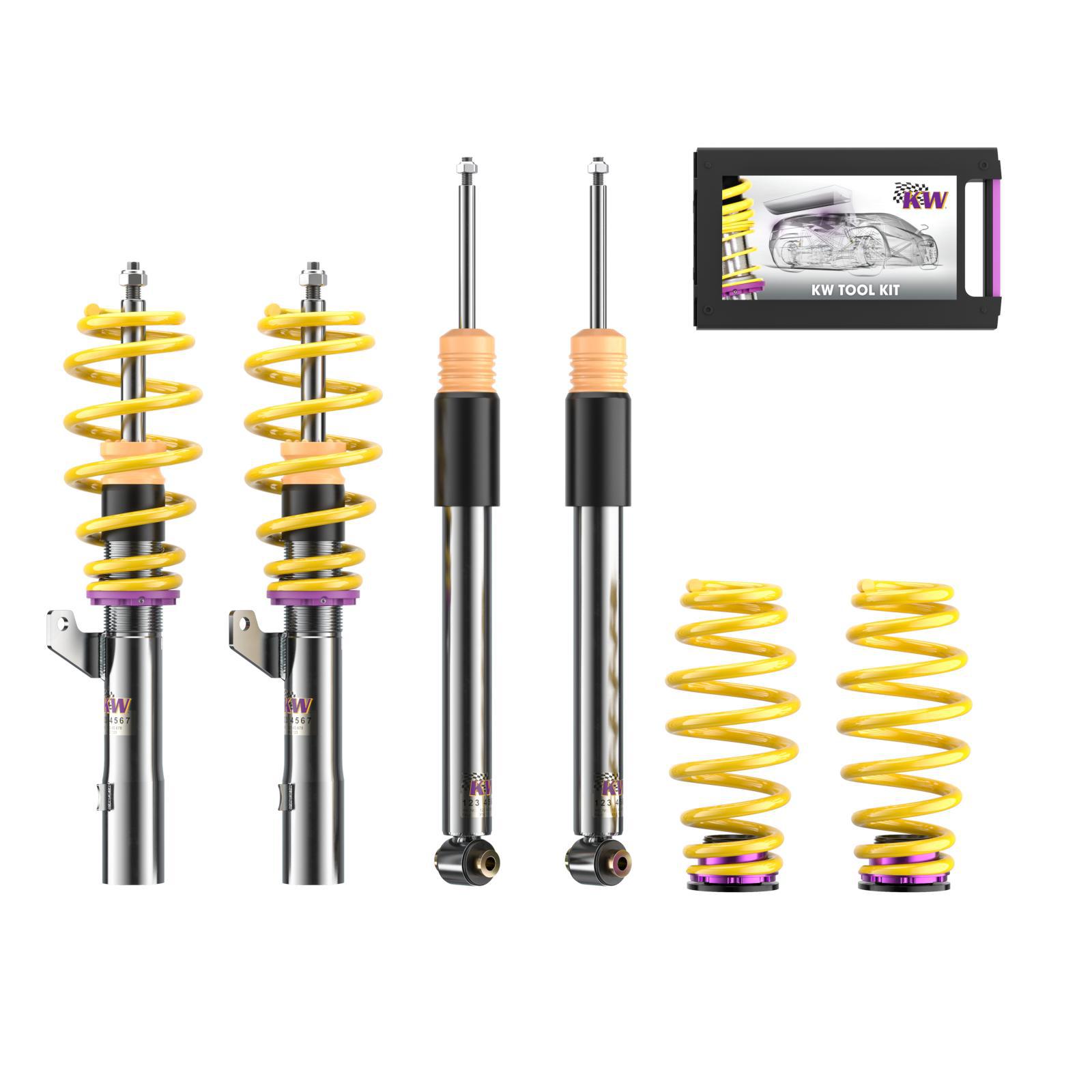 KW V1 coilover suspension inox | fits Leon (5F) incl. Cupra / Golf 7 incl. GTI/CS/TCR/GTD | 1028000N | 1028000R